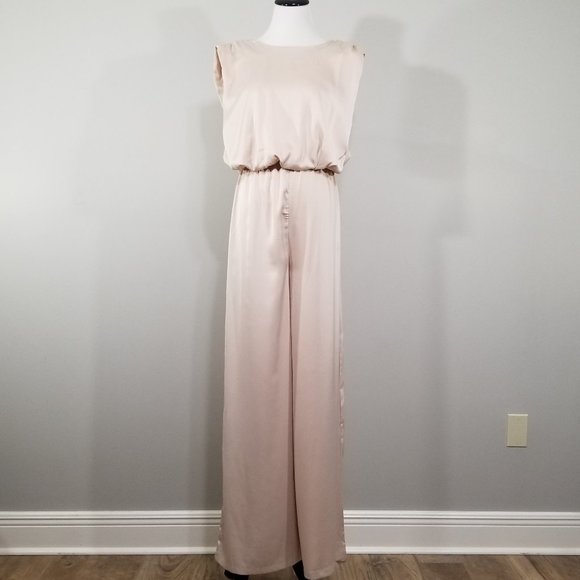 New Nasty Gal Champagne Wide Leg Satin Jumpsuit 4 Womens Elegant Sophisticated - Picture 2 of 12